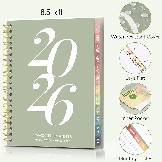 Forvencer 2026 Planner Weekly and Monthly, Jan - Dec 2026, 8.5” x 11”, Large Agenda Planner for Women, Aesthetic Calendar Planner with Spiral Bound, Month Tab, Flexible Cover for School Office, Blue