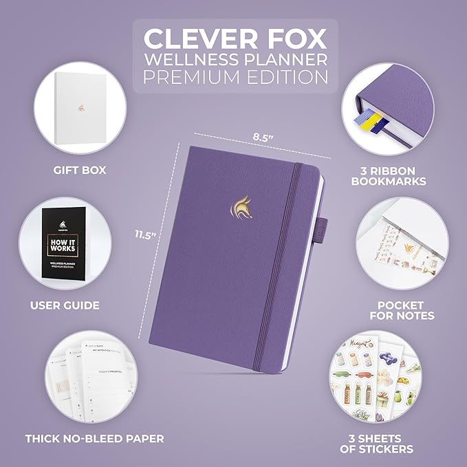 Clever Fox Wellness Planner Premium – Daily Lifestyle Journal to Support Health, Nutrition & Exercise – Healthy Living Journal with Meal, Exercise & Habit Trackers – Lasts 3 Months (Lavender)