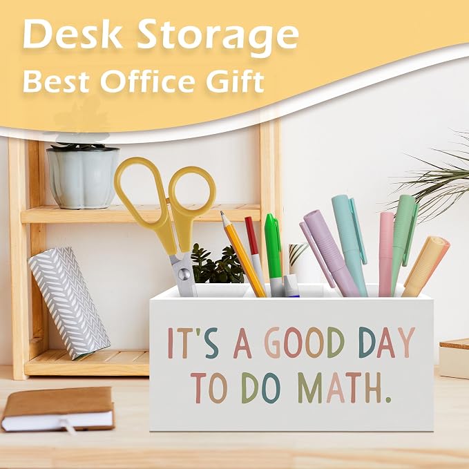 Boho Math Classroom Pen Pencil Holder, Math Teacher Gifts Desk Accessories, Boho Classroom Wooden Pen Pencil Organizer for Kids Room Bedroom Middle High School Office Desk Decor
