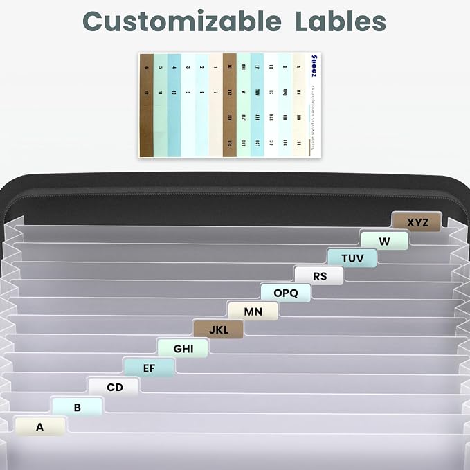 Sooez Heavy Duty Accordion File Organizer with Hidden Handle, Portable 12 Pockets Expanding File Folders, Cloth Monthly Bills Receipt Organizer for Letter/A4, School Classroom Home & Office Supplies