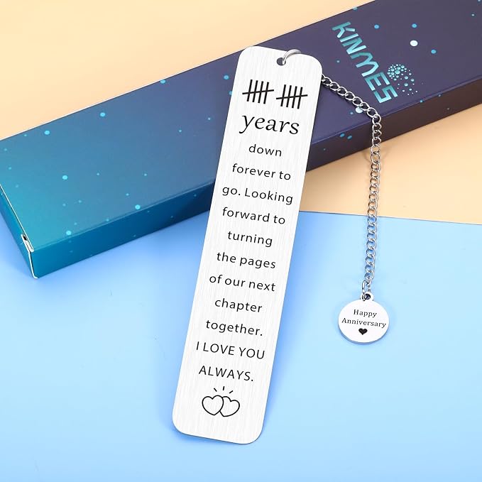 10th Anniversary Tin Gifts for Him Her - 10 Year Wedding Bookmark for Husband Wife, Romantic Ten Year Wedding Gift for Husband, Couples 10th Anniversary Milestone, Tin or Aluminum Gifts for 10th
