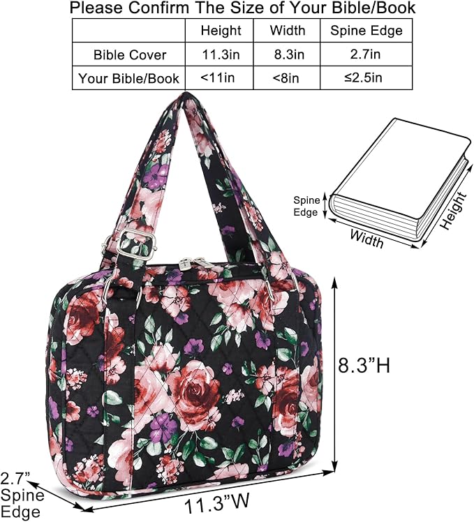 Bible Cover for Women with Adjustable Straps, Extra Large Study Bible Carrying Case Bag with Zip Pocket, 11.3x8.3x2.7 Inches