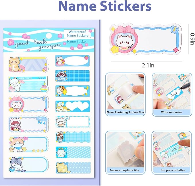 Cute Cat File Folders, 10 PCS Plastic Folders for Document, A4 Size Plastic Envelopes with Snap Closure, File Folders Document Folders File Bags Name Tags Sticker Cat Bookmark for School Office