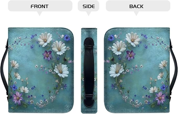 Bible Covers for Women Leather Case with Bookmark Green Carrying Book Church Bag Bible Protective, Daisy Chain, Large