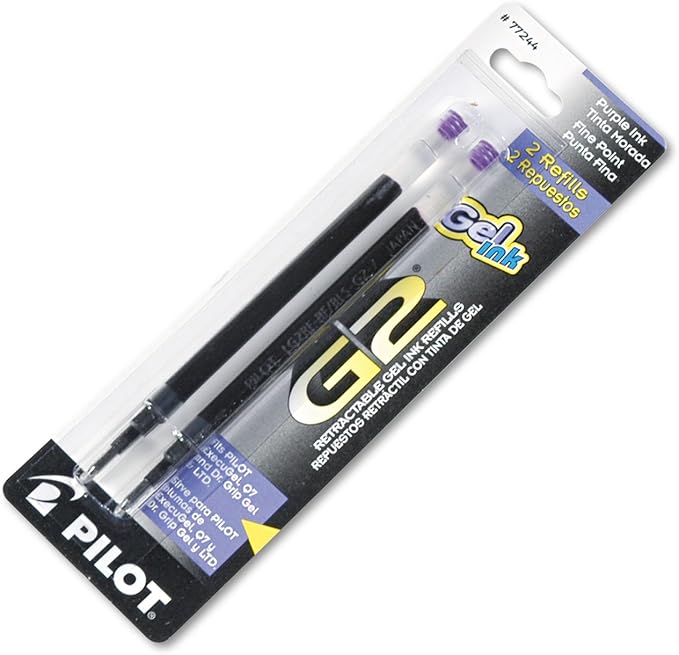 Pilot, G2 Gel Ink Refills, Fine Point 0.7 mm, Purple, Pack of 2