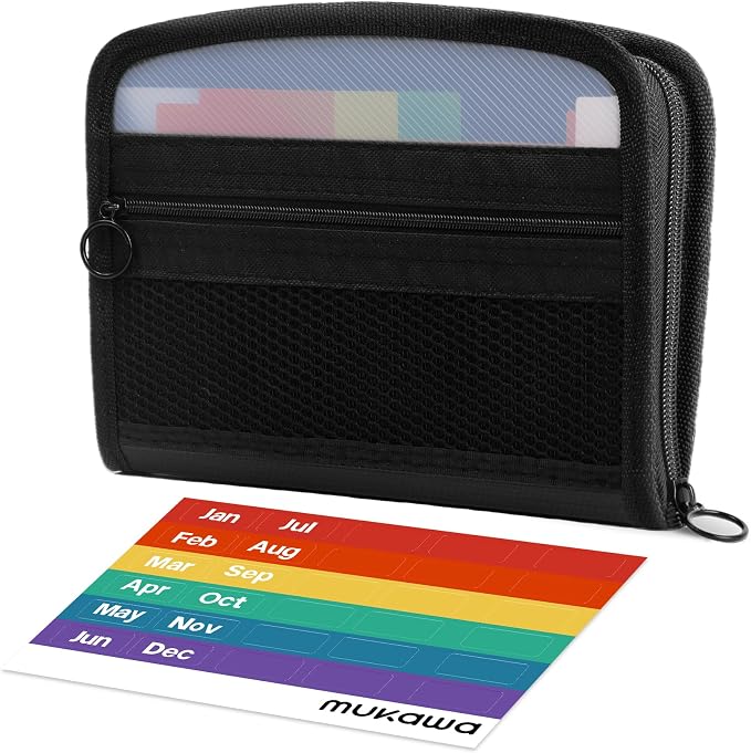 Mukawa 13 Pockets Receipt Coupon Organizer,8x6 Inches,Small Accordion File Organizer with Labels Receipt Cards,Zipper Closure,Receipt Cards, Bill Business, Coupons Storage