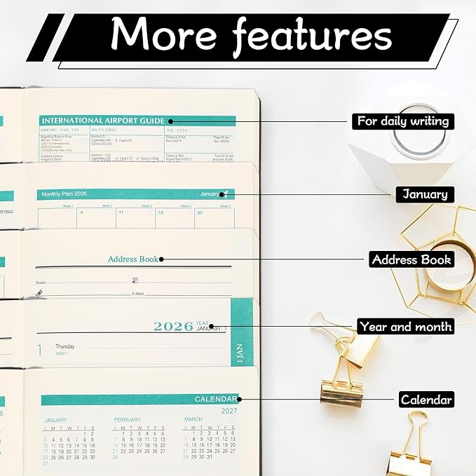Planner 2026 Weekly and Monthly Planners for Purse 5.5" x 3.9"Cute Small Daily Academic Calendar 320page Hardcover Planning Agenda Book Academic Planner Vegan Leather Softcover, Goal Tracker Organizer Planning for Daily Schedule School Office Schedule ...