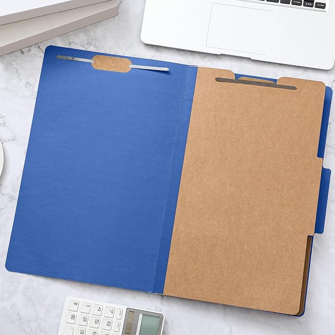 AmazingSpark 12 Pcs Legal Size Classification Folders Bulk 2 Dividers Pressboard File Folder with Expansion 2 Prongs Fastener Heavy Duty Office File Organizer for School Hospitals Home (Dark Blue)
