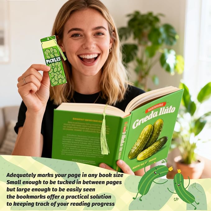 30 Set Pickle Bookmark with Tassels Funny Pickle Lover Gift Dill Book Markers Cute Birthday Gift for Women Men Book Lover Office Reading Accessories