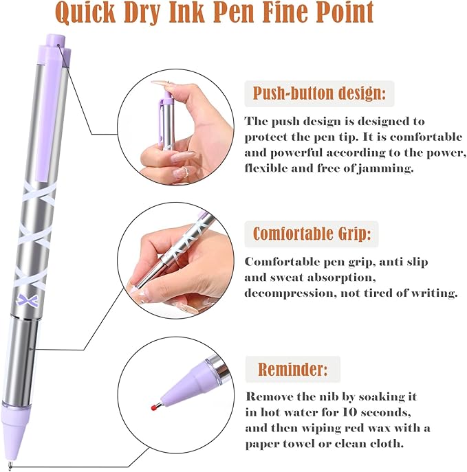 BAYTORY 8Pcs Gel Pens, Aesthetic Pens, Fine Point 0.5 mm Pen for Journaling, Retractable Quick Dry Black Ink, Smooth Writing for Office School Supplies (Purple Series)