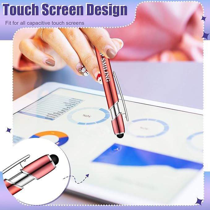 Zonon 12 Pcs Inspirational Pens Gift Set Funny Ballpoint Pen with Stylus Tip Motivational Graduation Gifts Bulk for Teacher Coworkers Nurse School Office Supplies(Plating Color,Motivational Style)