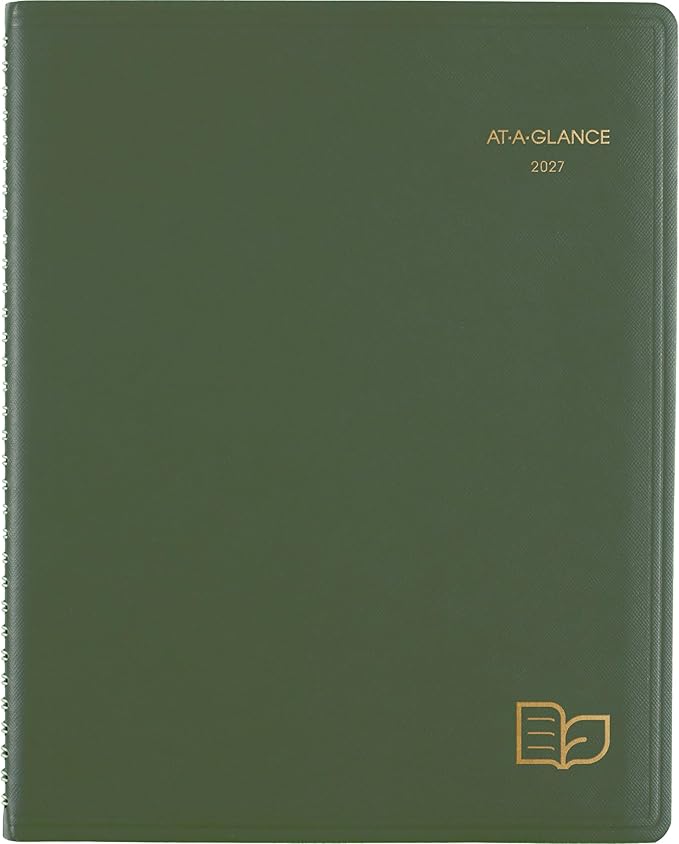 AT-A-GLANCE 2027 Appointment Book Planner, Weekly & Monthly, 8.25" x 11", Quarter-Hourly, Recycled, Green (70950G6027)