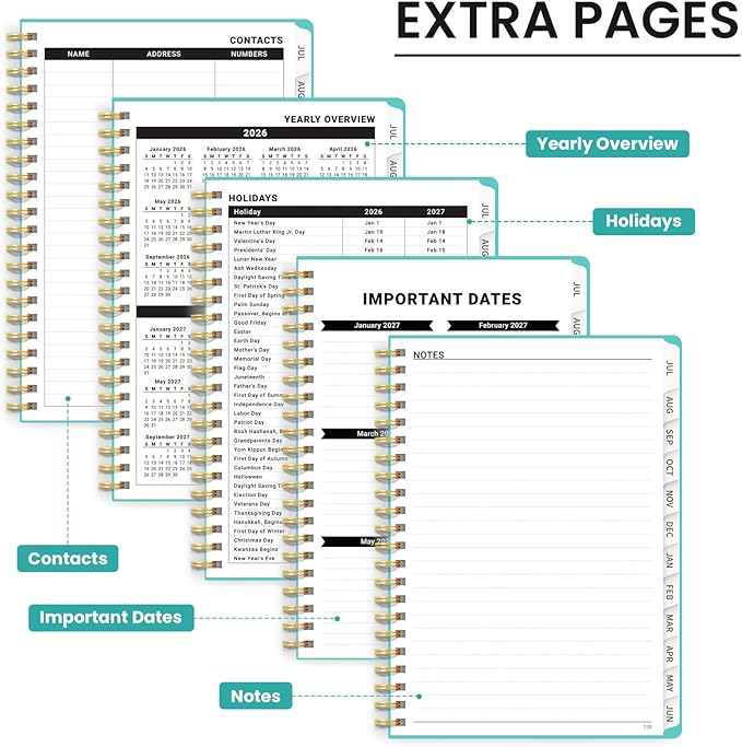 Planner 2026-2027 for Women & Men, Academic Monthly and Weekly Calendar Planner, Jul 2026 - Jun 2027, A4 (8.5" x 11"), Teacher Student Planning Book with Tabs, Ideal for Office School Supplies - Aquamarine