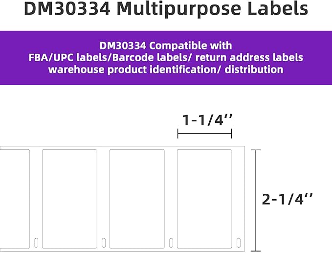 12 Rolls Compatible with 30334 Direct Thermal Shipping Labels 2-1/4" x 1-1/4" for FBA/FNSKU/Barcode/UPC Labels Compatible with Label Writer 450, 4XL, Rollo & Zfebra Desktop Printers