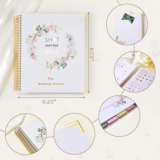 Wedding Planner Book and Organizer-196 Pages Bridal Wedding Planning Book with Sticker Checklists and Calendars for Bride To Be, Unique Engagement Gifts for Newly Engaged Couples