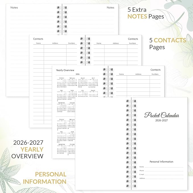 Pocket Calendar 2026-2027, Small Planner -3.7" x 6.7" for Purse, Runs from January 2026 Until December 2027, Monthly Planner 2026-2027 with Coil Organizing & Planning - Green