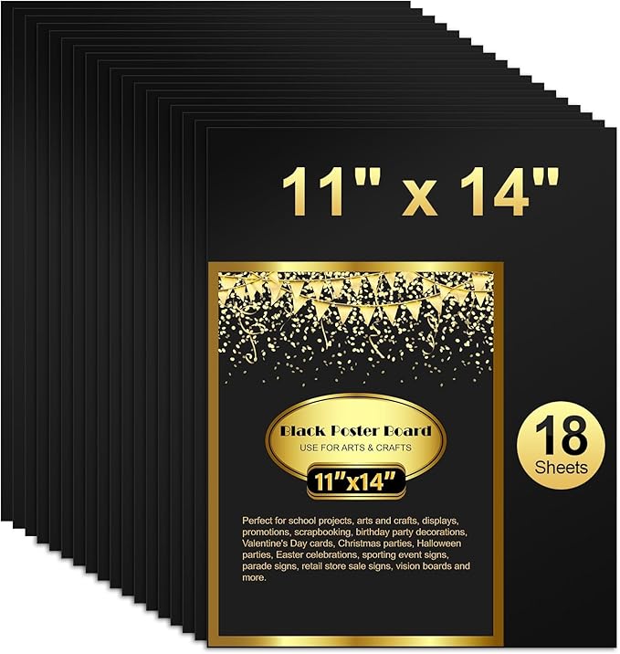 18 Pcs Black Poster Board Paper 11x14, ROOKEA Vision Boards Posterboard Bulk for School Projects Classroom Arts Craft Presentations Drawing Scrapbooking Blank Graphic Display