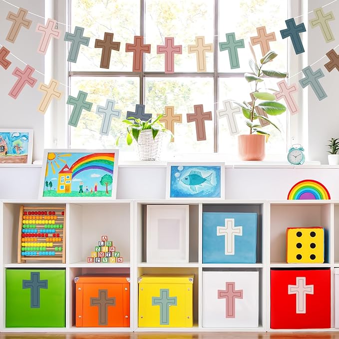 Boho Cross Cutouts with Glue Points 16 Colors Cross Shape Paper Cut-Outs Easter Christian Bible Jesus Resurrection Bulletin Board Decor for DIY Craft Art School Home Party Favor, 80Pcs