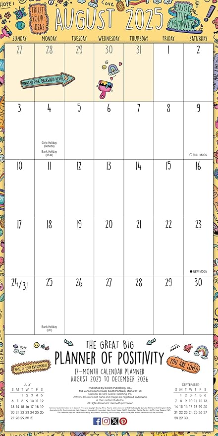 The Great Big Planner of Positivity 2026 Wall Calendar: 12-Month Inspirational Family Organizer with Large Grids, Uplifting Quotes & Fun Designs