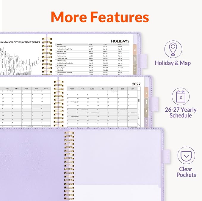 SUNEE 2026-2027 Weekly & Monthly Planner 6.4"x8.5" - 12 Month (July 2026 - June 2027), Vegan Leather Cover Planner Academic Year Calendar, Pocket, Notes, Monthly Tab, Purple