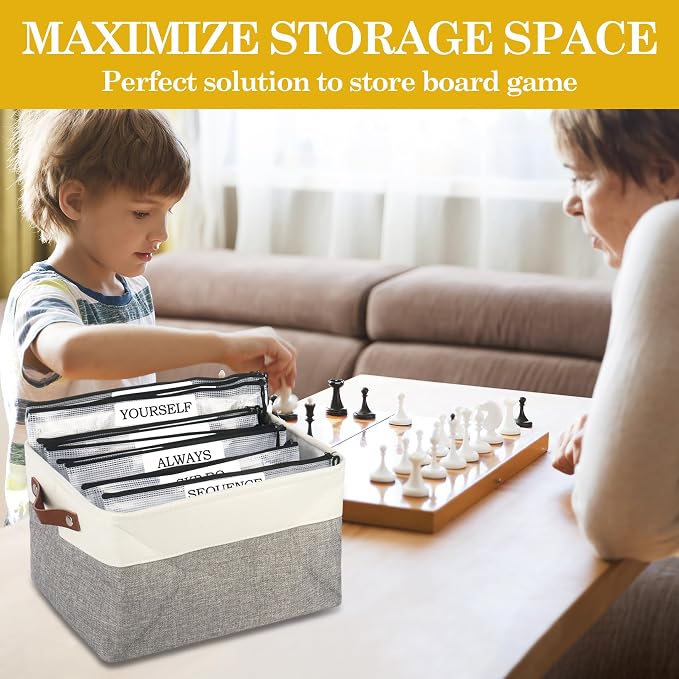 Klmnop Board Game Organizer Kit Includes 10pcs Zipper Bags, Writable Stickers and Double-sided Adhesive, Board Game Storage Container with Handle for Puzzles, Crafts, Office Supplies(Grey)