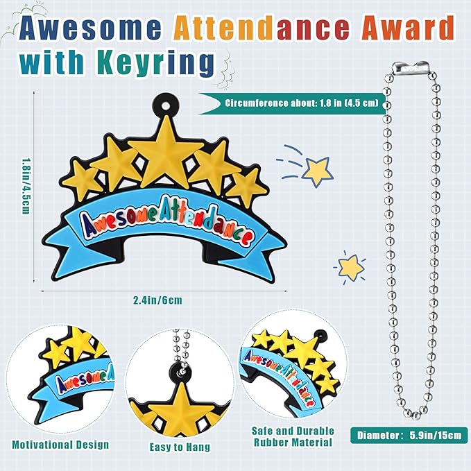 40 Sets Awesome Attendance Gift Ballpoint Pen with Tags Pendant for Student Teacher Motivating Perfect Attendance Reward for Office Class Prize Teacher Must Have