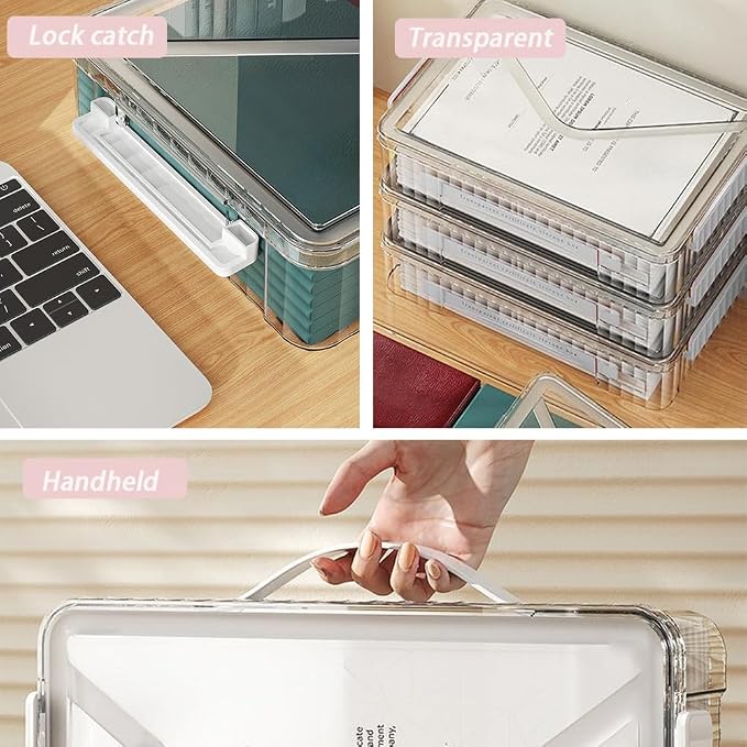 2 Pack Clear Plastic File Boxes w/Latching Lids, Stackable A4 Storage (‎White Latches, Large)