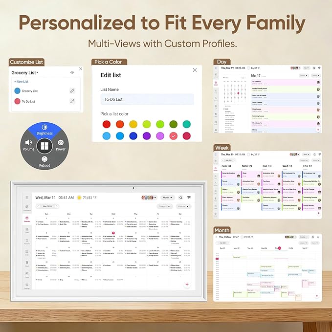 aiprotablet 15.6-inch Digital Calendar Chore Chart, Electronic Wall Planner Smart Calendar Touchscreen for Family Schedules, Meal Planner, Task Rewards, Picture Frame, Wall & Desk Mountable, Great for Organizing Your 2026 Calendar