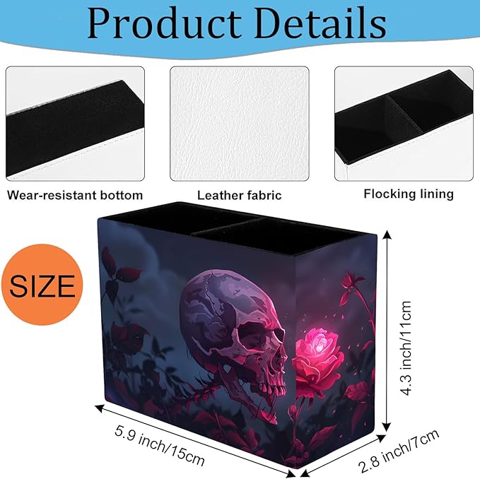 Pen Holder and Anti-Slip Mouse Pad Combination, Makeup Brush Storage Box, Tableware Storage Box, Suitable for Office and Home - Rose Skull