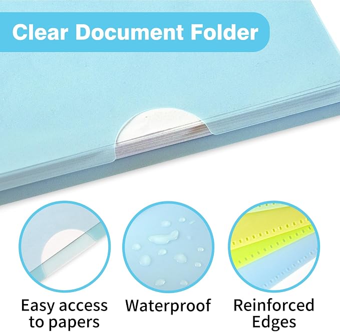 6 Pack Plastic File Folders, Letter Size Clear Project Sleeves for 8.5 x 11 Paper, Assorted Colors Transparent Document Protectors, Acid-Free Poly Jackets for Home, School & Office