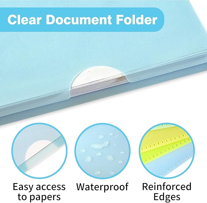 12 Pack Plastic File Folders, Letter Size Clear Project Sleeves for 8.5 x 11 Paper, Assorted Colors Transparent Document Protectors, Acid-Free Poly Jackets for Home, School & Office
