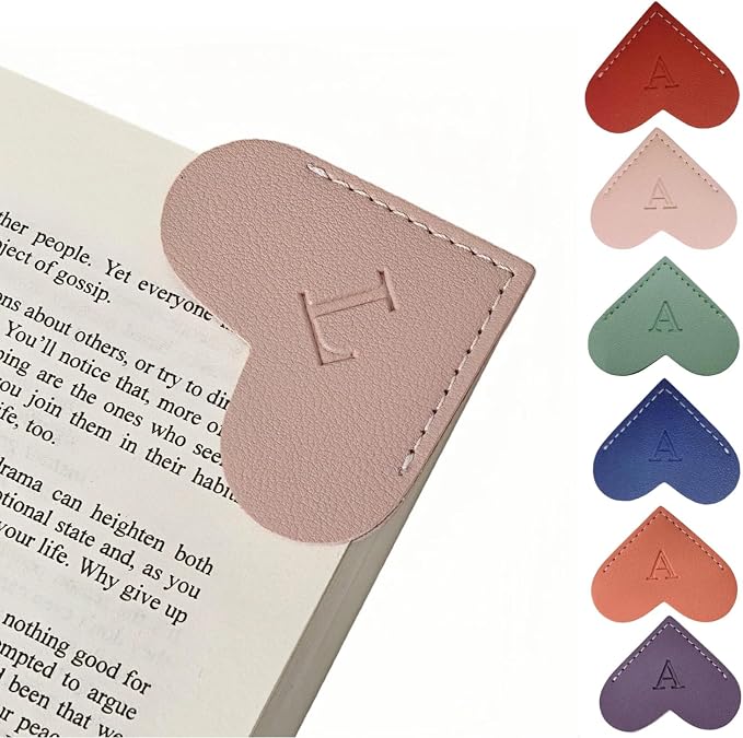 Personalized Leather Heart Bookmarks with Initials, 26 Letters Custom Corner Book Mark for Reading Women,Teacher, Student, Book Lovers Book Marker, Meaningful Gifts (Red+Pink,L)