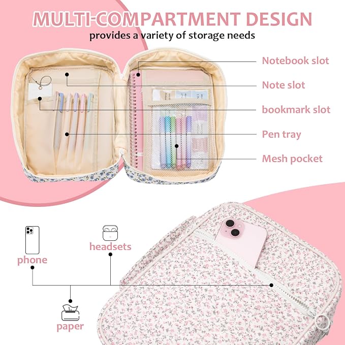 Bible Cover Case For Women,Large Bible Bag with Study Supplies,Quilted Bible Carrying Case for Girls,Portable Bible Case with Highlighter, Pens,Tabs,Bible Study Gifts for Women