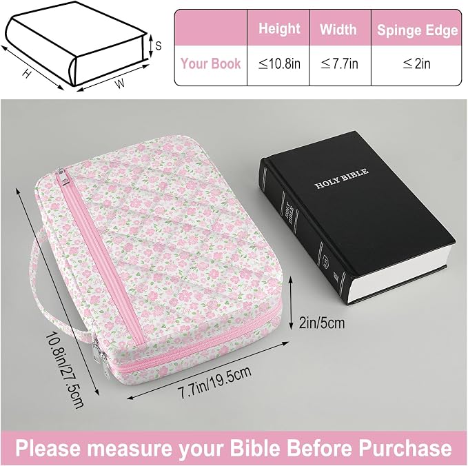 Bible Cover Case for Women, Quilted Bible Cover Bag with Handle for Girls, Bible Carrying Case Study Supplies Accessories for Women