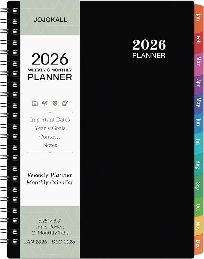 2026 Planner - Planner 2026 Weekly and Monthly, Jan 2026 - Dec 2026, 2026 Planner 6.3” × 8.4”, Notes, Thick Paper, Back Pocket, Twin-wire Binding