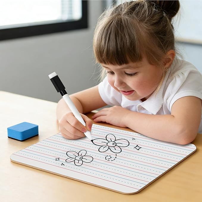 JarThenaAMCS Dry Erase Lapboards 36 Pack Double-Sided 9"x12" Small Lined Whiteboards with 36 Erasers and 36 Markers Mini Portable Drawing Learning Boards for Students Education Teacher Classroom