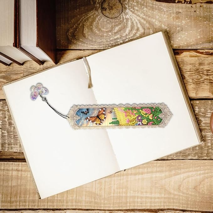 ARTopet 4Pcs DIY Diamond Art Painting Bookmarks with Colorful Butterfly Pendant PET Bookmark Ornament Double Sided Pattern Single Sided Diamond Book Marker Clip Gifts Tags-Butterfly03