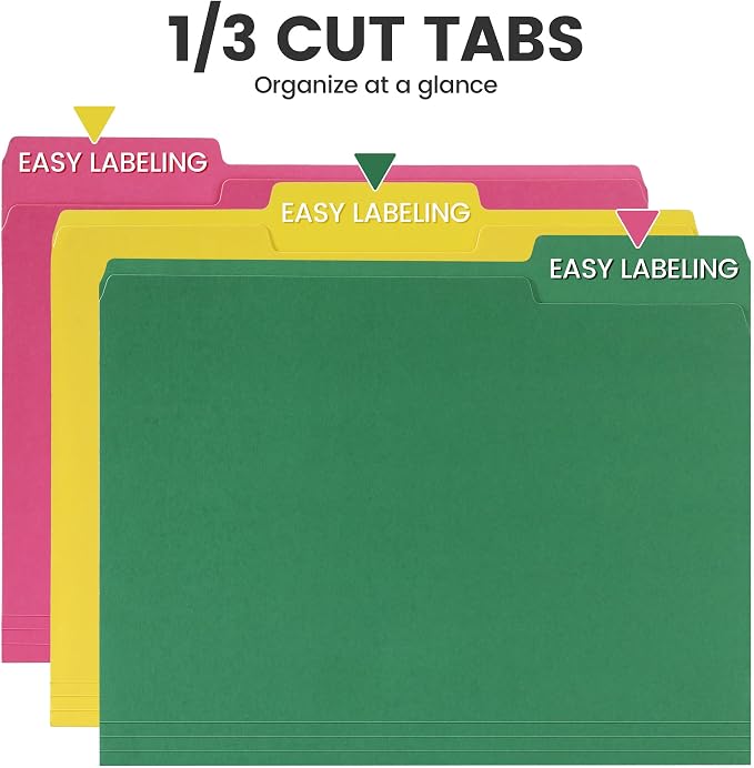 Colored File Folders, Letter Size, 1/3 Cut Tab. Chromatic Manila Folders 8.5 x 11 for Documents, Basic File Folders with Foldable Lines, Carpetas para Documentos for Office, School (100, Blue)