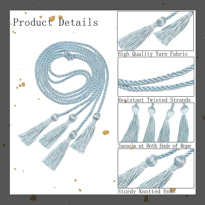 Graduation Double Honor Cords with Tassels Braided Academic Ropes for High School College Ceremony 68 Inch (Sky Blue)