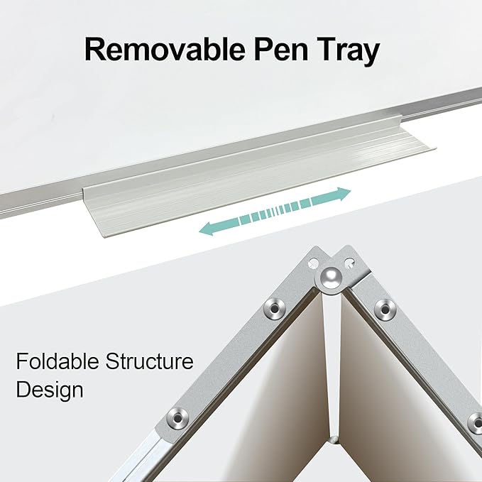 Dry Erase White Board 48 X 36 Inch, Wall-Mounted Silver Aluminum Frame Marker Presentation Board, 4' X 3' Foldable Portable Whiteboard with Pen Tray for School, Classroom, Office & Home