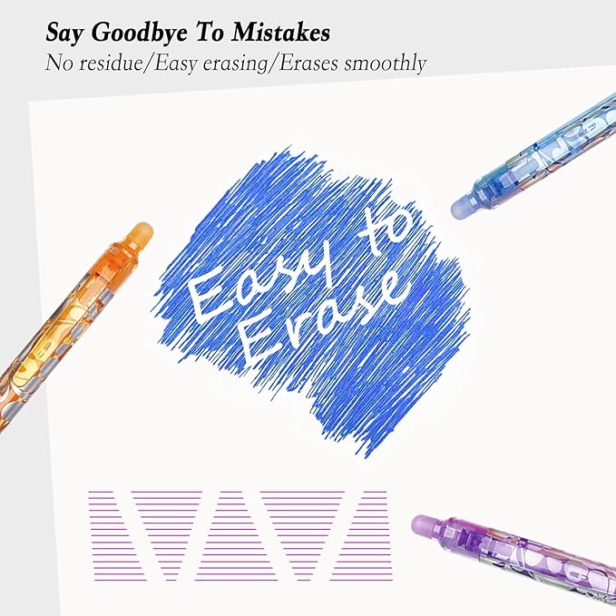 6Pcs Erasable Gel Pens Colored, 0.5mm Retractable Quick Dry Fine Point Pens, Smooth Writing Multicolor Pens for Office