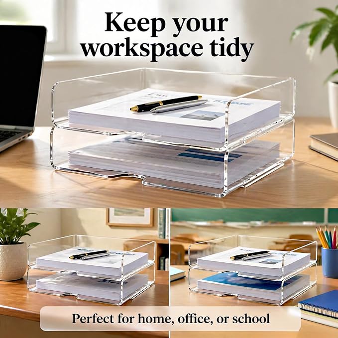 DCA Large Capacity Desk Organizer, 2 Tier Paper Organizer, Letter Tray File Organizer for Desk, Stackable Paper Tray for Office, Home and School