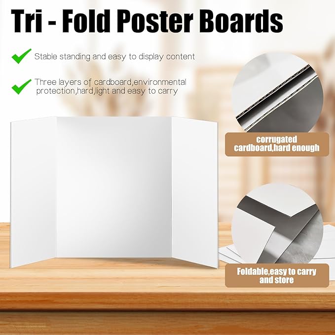 4pcs Trifold Poster Board, 26x17 Inches White Trifold Presentation Display Board Corrugated Project Board for School and Business Project (4 Pcs)