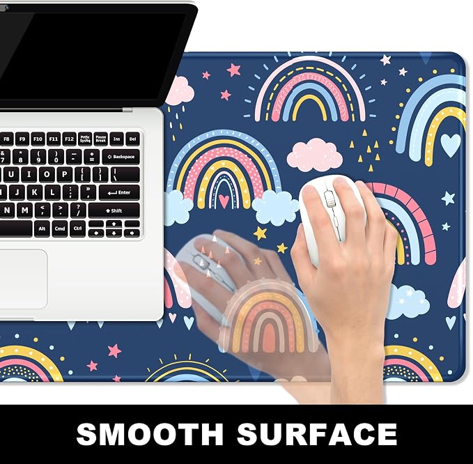 BOSOBO Large Mouse Pad, Desk Pad, XXL XL Extended Gaming Mouse Pad, Desk Mat for Office & Home, Long Keyboard Mat, Huge Mouse Pad, Desktop Full Cover 35.5 x 15.7 Inches, Colorful Rainbow Clouds