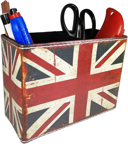 DreamsEden Vintage Pen Pencil Holder Cup Retro Pattern Desk Organizer for Home Office Bedroom (Union Jack Flag Square)