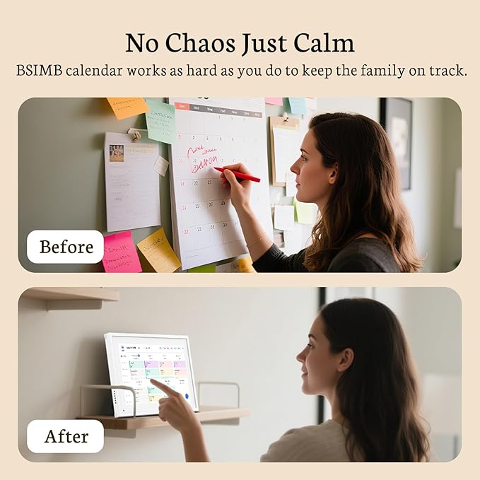 BSIMB 10.1 Inch Digital Calendar - Chore Chart, Meal Planner, Rewards System, Photo Display, Smart Electronic Calendar Touchscreen Interactive Display for Family Schedules Seamless Scheduling White