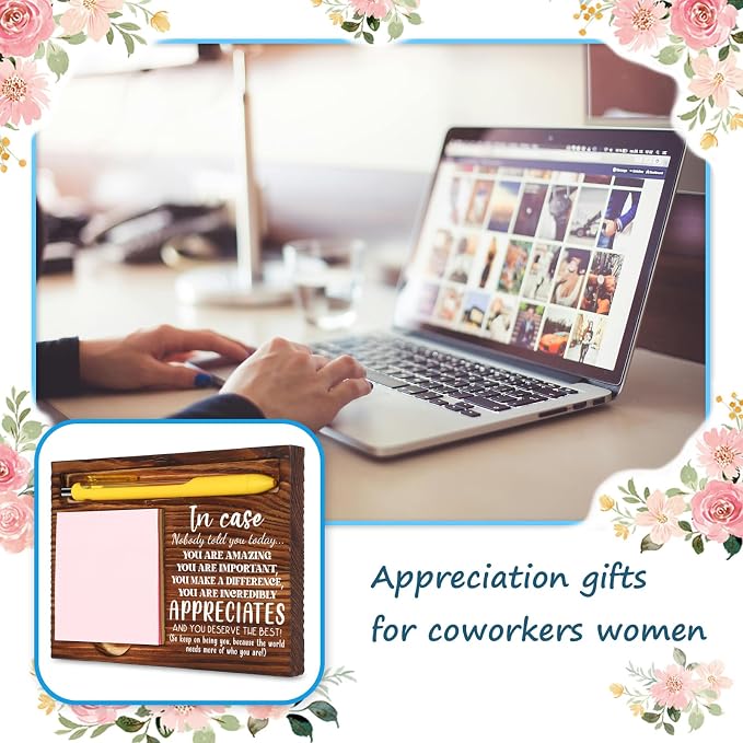 Appreciation Thank You Gift for Coworker Teacher Nurse Friend, Wooden Sticky Note Holder for Desk, Employee Appreciation Desk Organizer, Office Gift for Women Men Mentor HR VN337