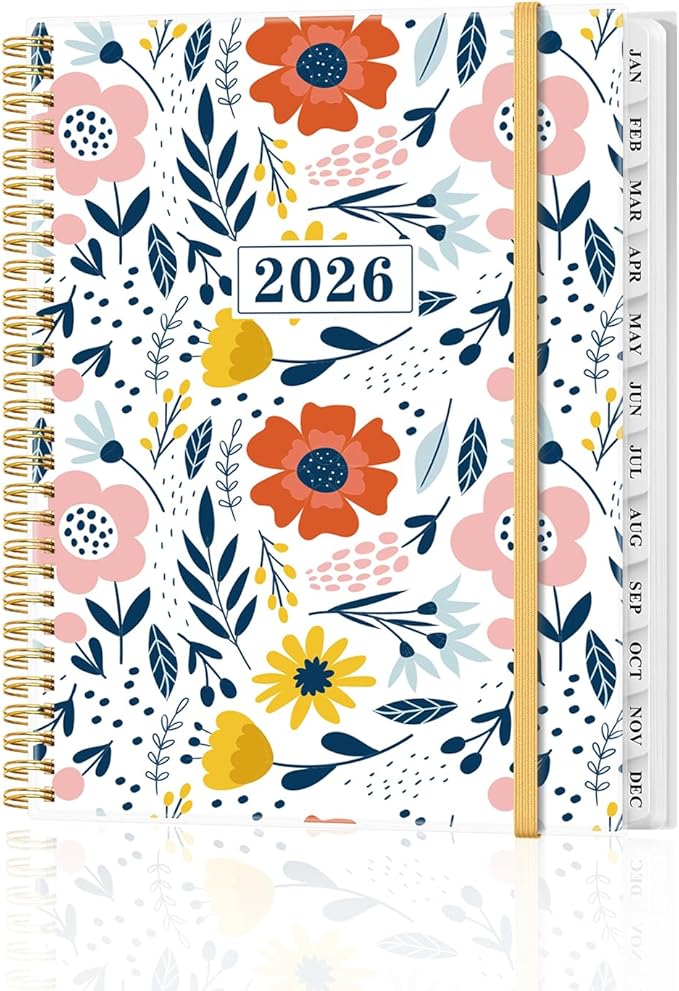 2026 Planner - Weekly and Monthly Planner from Jan 2026 - Dec 2026, Spiral Planning 2026 with 12-Month Tabs, Inner Pocket, 8.5" x 11", Pink Flower