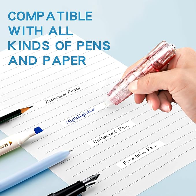 White Retractable Correction Tape, 4PCS Correction Dispensers Pre-Loaded, Cute Pull-Out Pen-Shaped Applicator, Anti-Break Tape for Office Supplies (Transparent, Green, Pink, Purple)