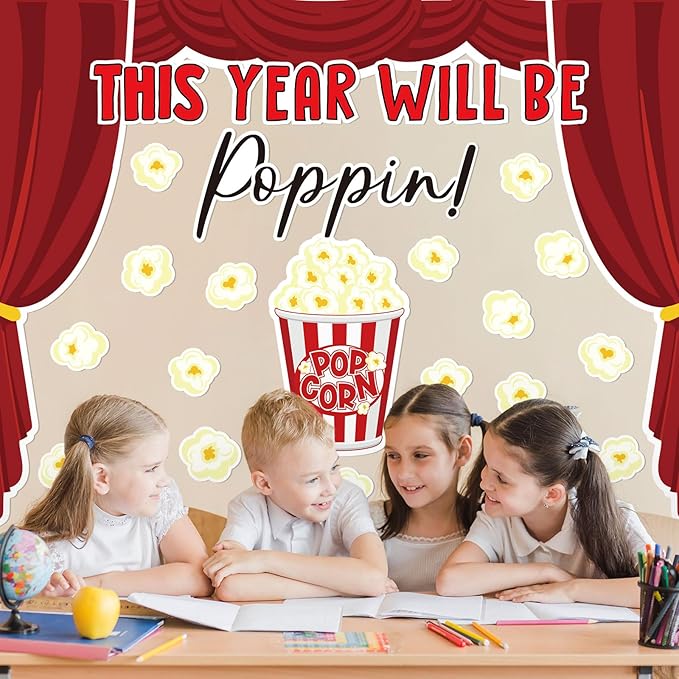 JarThenaAMCS 74 Pcs Popcorn Bulletin Board for Classroom Decorations DIY Crafts Movie Themed Paper Cutouts for Students Wall Popcorn Party Supplies Back to School Decor
